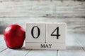 May 4th Calendar Blocks with Apple for National Teacher Appreciation Day Royalty Free Stock Photo