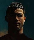 May 17th, 2021 : Digital painting of the football player Cristiano Ronaldo, a high contrast artistic portrait of the Juventus FC