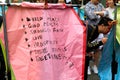 May 25, 2017 Tourist writes on a lantern along Railway at Pingxi, Taiwan