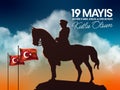 May 19, Turkish national holiday vector illustration. 19 mayis Ataturk`u Anma, Genclik ve Spor Bayrami Kutlu Olsun