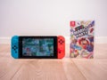 May 2020, UK: Nintendo Switch console with Mario Party game Royalty Free Stock Photo