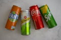 May 22, 2022 Ukraine city of Kyiv banks with drinks Fanta, Coca Cola, Sprite, Schweppers brands Royalty Free Stock Photo