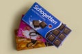 May 9, 2023 Ukraine city Kyiv chocolate Schogetten on a colored background sweet