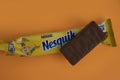 May 6, 2023 Ukraine city Kyiv Nesquik chocolate from Nestle food on a colored background