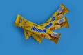 May 6, 2023 Ukraine city Kyiv Nesquik chocolate from Nestle temptation on a colored background