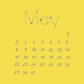 May 2021 vector calendar grey yellow 2021 minimalist style