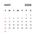 May 2026 vector calendar grid Royalty Free Stock Photo