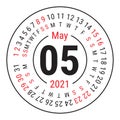 May 2021. Vector English ÃÂalendar. Round calender. Week starts on Sunday. Design template. Circle. Fifth month