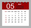 May 2024. Vector monthly calendar template 2024 year in simple style for template design