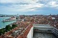 A cityscape of Venice, view of picturesque old buildings and Santa Maria della Salute Cathedral from the bell tower at Saint Mark Royalty Free Stock Photo