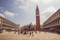 May.23.2019 - Venice/Italy The Patriarchal Cathedral Basilica of Saint Mark, tourists in San Marco Square and Saint Mark`s Royalty Free Stock Photo