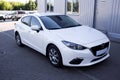 19 of May, 2017 - Vinnitsa, Ukraine. Mazda 3 car presentation in showroom - front side Royalty Free Stock Photo