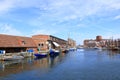 May 05 2023 - Wismar, Mecklenburg-Vorpommern, Germany: Scenic summer outdoor view of the Old Port pier town architecture with