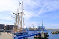 May 05 2023 - Wismar, Mecklenburg-Vorpommern, Germany: Scenic summer outdoor view of the Old Port pier town architecture with