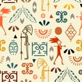 Maya ancient seamless pattern with unique hand drawn ethnic symbol