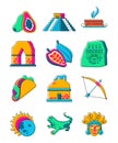 Maya and Aztecs life - flat design style illustration set