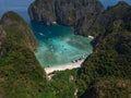 Maya Bay Tropical Beach in Thailand. Aerial View Royalty Free Stock Photo