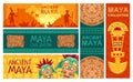 Maya civilization banners. Ancient Mayan calendar, pyramids and Mesoamerican traditional artifacts vector design Royalty Free Stock Photo