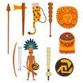 Maya civilization symbols set, ancient American tribal culture elements vector Illustration on a white background