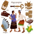 Maya empire, people and personal belongings vector