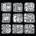 Maya glyphs, writing system and languge design on black background