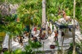 Maya indians men dancing on the platform in the tropical jungle, Playa del Carmen, Riviera Maya, Yu atan, Mexico