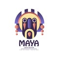 Maya logo design, emblem with ethnic mask vector Illustration on a white background