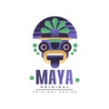 Maya logo original design, emblem with ethnic mask, Aztec sign vector Illustration on a white background