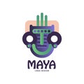 Maya logo original design, emblem with tribal mask, Aztec sign vector Illustration on a white background