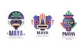 Maya Logo Original Design with Ethnic Mask Vector Set