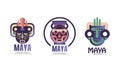 Maya Logo Original Design with Ethnic Mask Vector Set