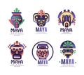 Maya Logo Original Design with Ethnic Mask Vector Set