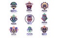 Maya logo original design set, emblems with ethnic mask, Aztec signs vector Illustrations on a white background