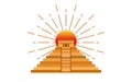 Maya pyramid icon with sacred sun. Temple of Kukulcan, El Castillo pyramid in Chichen Itza flat design, ancient Mayan sacred