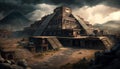 Maya pyramid in Teotihuacan, fantasy view of ancient building in Mexico, generative AI