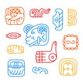 Maya tribal signs - colorful line design style illustration set Royalty Free Stock Photo