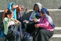 Maya woman sitting and arguing at the market Royalty Free Stock Photo