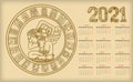 Mayan calendar. 2021 calendar planner set for template corporate design week start on Monday Royalty Free Stock Photo