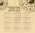 Mayan calendar. 2021 calendar planner set for template corporate design week start on Monday Royalty Free Stock Photo