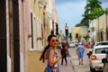 Mayan colonial street in Valladolid in Yucatan, Mexico Royalty Free Stock Photo