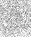 Mayan face. Doodle coloring page for adults with maya.