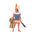 Mayan man in traditional costume and headdress cartoon vector illustration Royalty Free Stock Photo