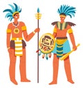 Mayan people, warriors with spear weapons vector