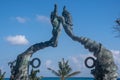 Mayan Portal with sea in background at Resort Town of Playa del Carmen yucatan