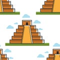 Mayan pyramid Mexico landmark seamless pattern ancient architecture
