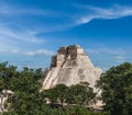 Mayan pyramid (Pyramid of the Magician, Adivino) in Uxmal, Mexic Royalty Free Stock Photo