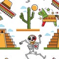 Mayan pyramid and skeleton sombrero and cactus tree pinata