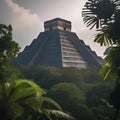 A Mayan pyramid surrounded by dense jungle foliage2