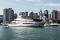 Boston MA USA 05.09.2017 Mayan Queen Yacht sailing boats on Charles River in front of Boston Skyline on sunny summer day Royalty Free Stock Photo