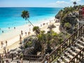 The Mayan ruins of Tulum on the beach of the Gulf of Mexico, near Playa del Carmen, Yucutan Peninisula, Mexico Royalty Free Stock Photo